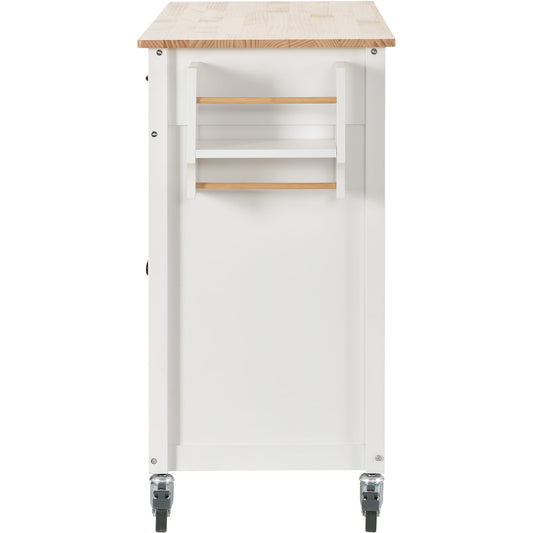 Damerin White Wood Base with Wood Wood Top Rolling Kitchen Island ( 18.5-in x 54.33-in x 36.22-in )