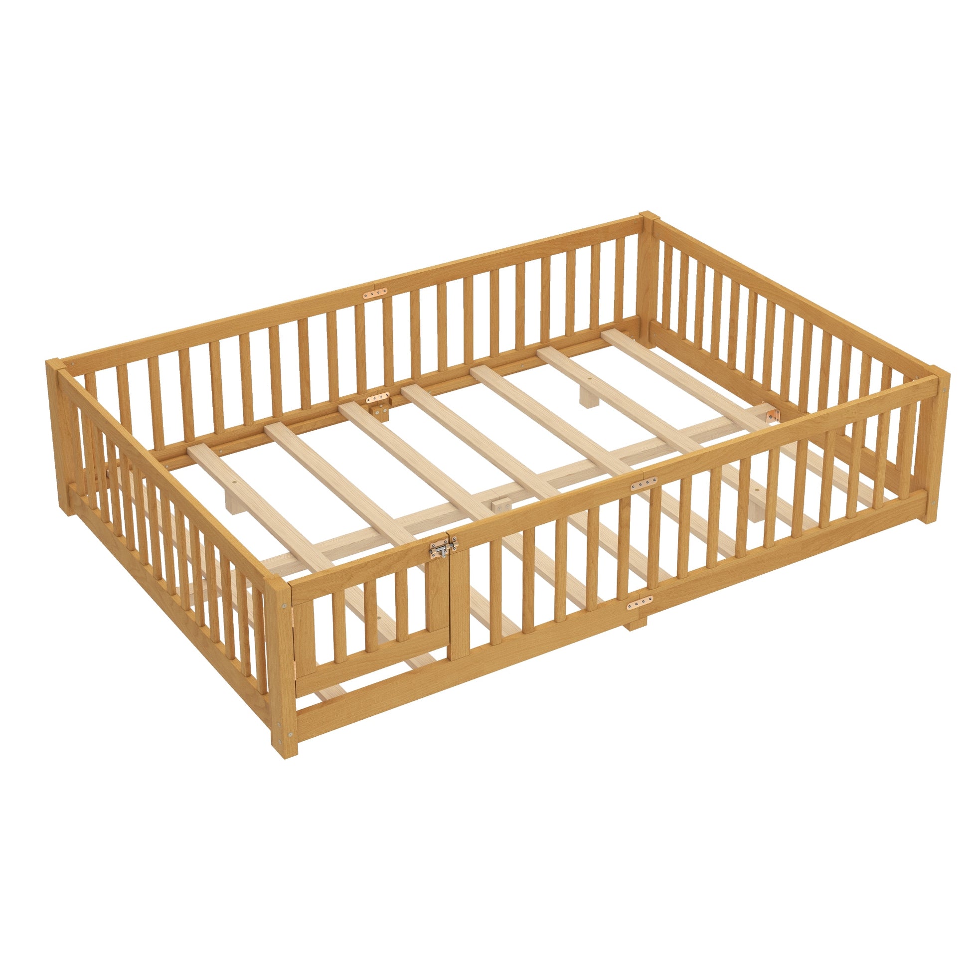 SINOFURN Queen Brown Wood Low-Profile Bed