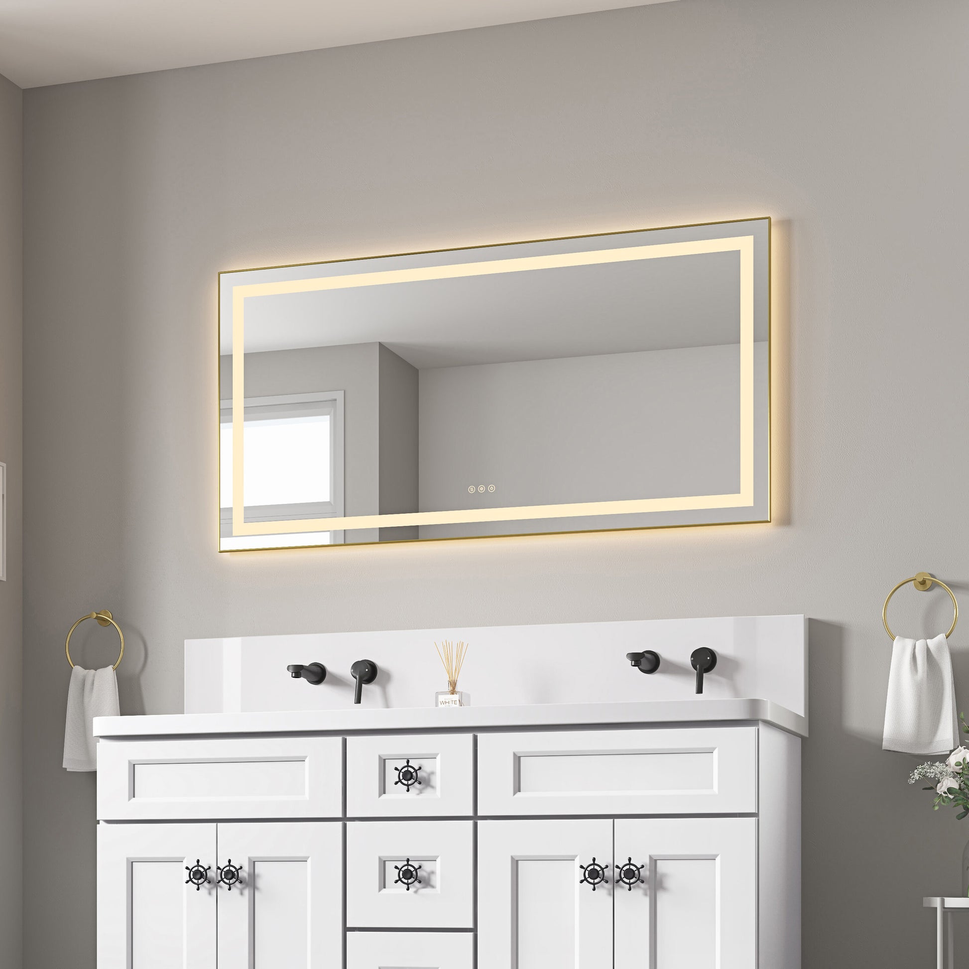LOVMOR 55x28 Inch LED Bathroom Mirror with Front and Backlight Wall Mounted Vanity Mirror with Aluminum Frame