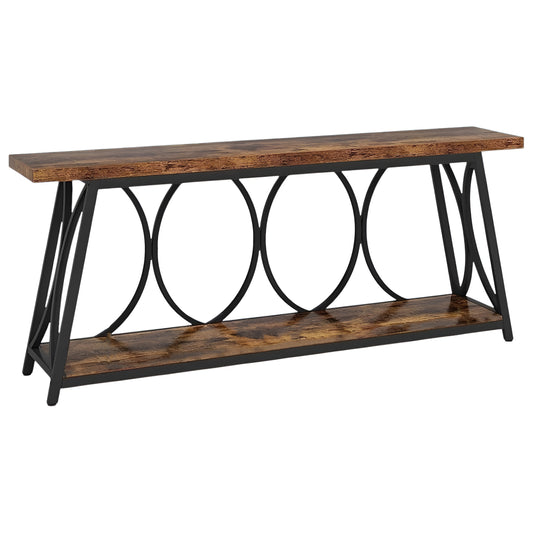 Slickblue Industrial Wood Top Slim Console Table with Metal Frame for Hallway Living Room or Entry Spaces- Multi Color Option- 70 Inch W