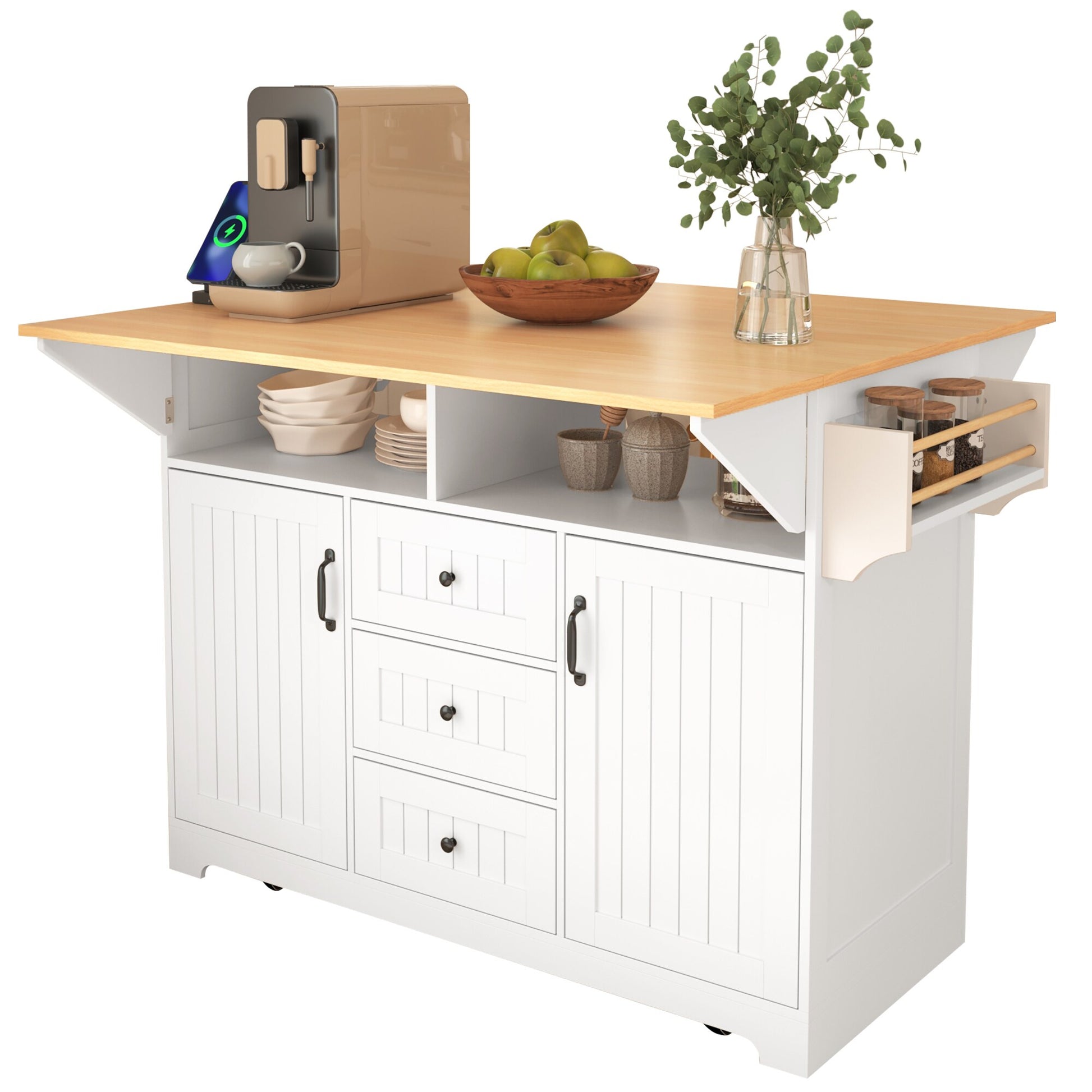 Damerin White Wood Base with Wood Wood Top Kitchen Island ( 34-in x 55.75-in x 36.5-in )