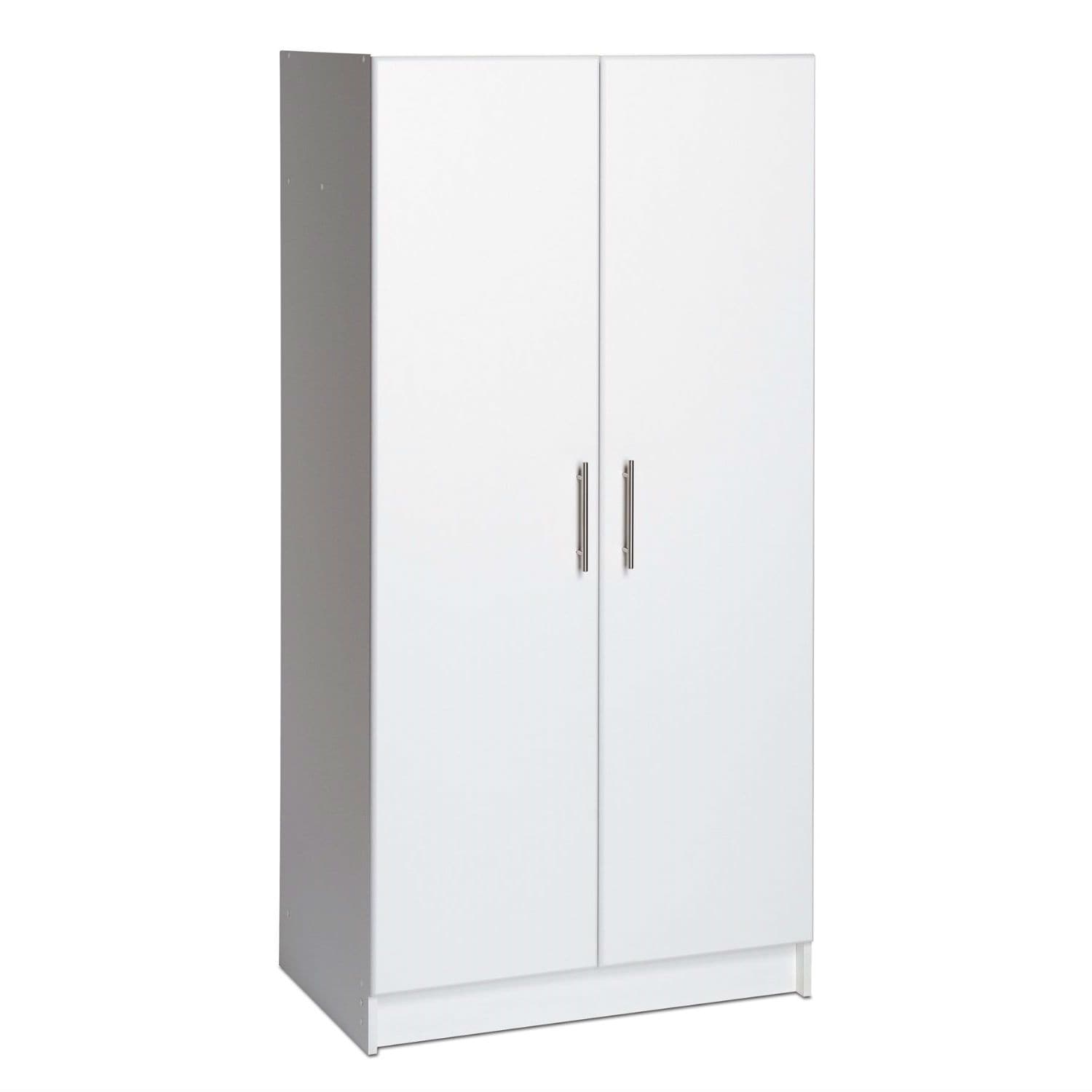 Slickblue Freestanding White Finish Wardrobe Armoire With 2 Door and Hanging Rail for Bedroom or Closet Storage
