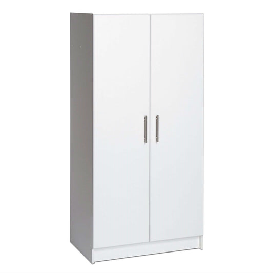 Slickblue Freestanding White Finish Wardrobe Armoire With 2 Door and Hanging Rail for Bedroom or Closet Storage
