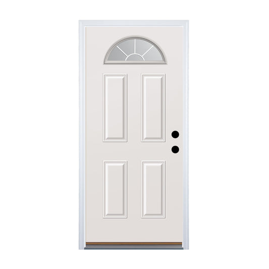 RELIABILT 32-in x 80-in x 4-9/16-in Steel Sunburst Left-hand inswing Prehung Front Door with Brickmould Insulating core with Grilles