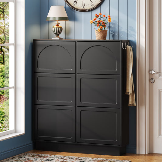 Lycvki 49.2-in H 3 Tier 24 pair Black MDF Shoe cabinet