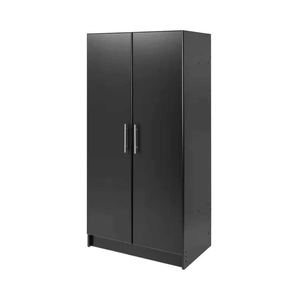 Slickblue Freestanding Black Bedroom Armoire Wardrobe with Hanging Rail and Fixed Shelf for Bedroom or Guest Room