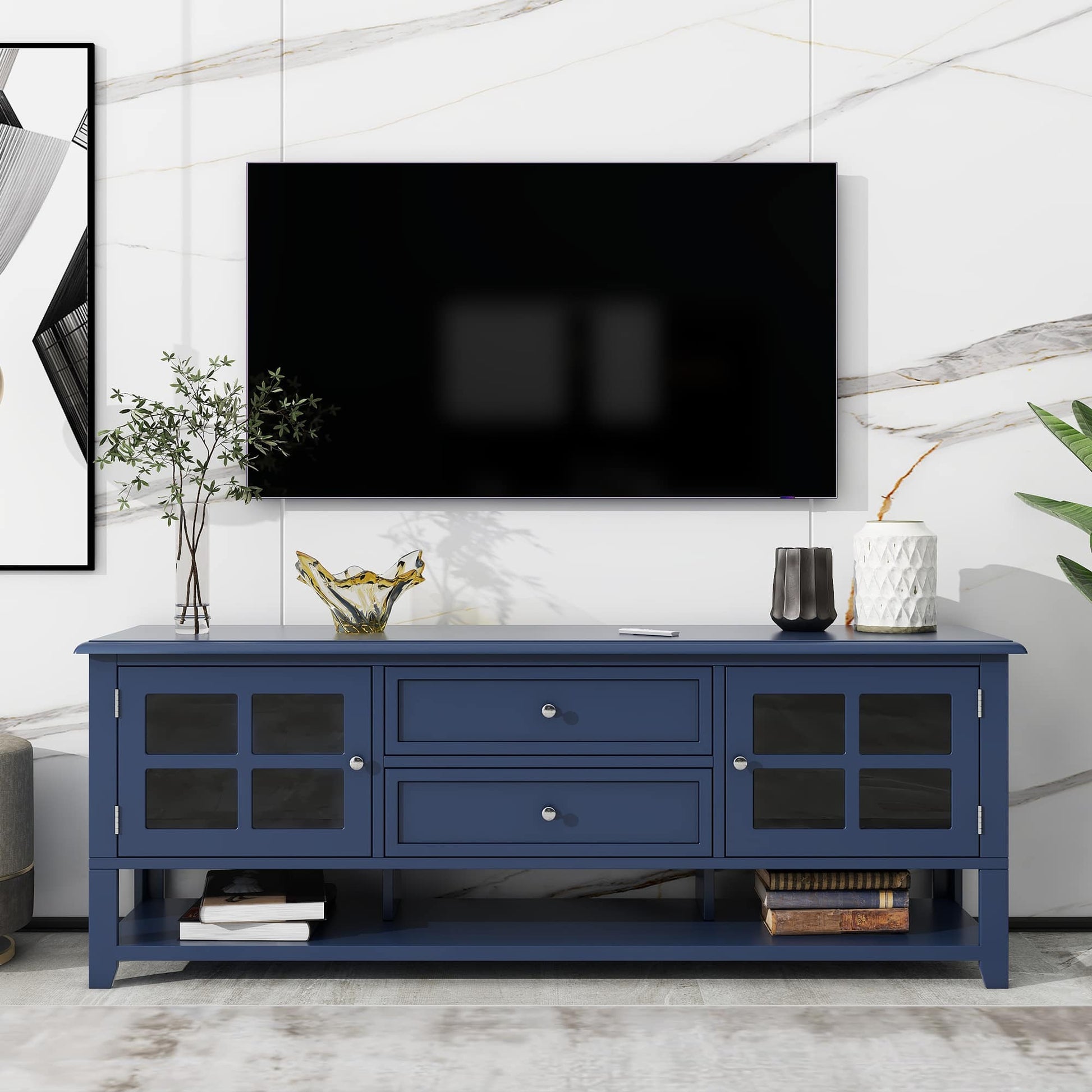Misty Moon 59 Inch Hlue TV Stand for TVs up to 60 Inches with Multifunctional Storage Space Media Console for Living Room Bedroom