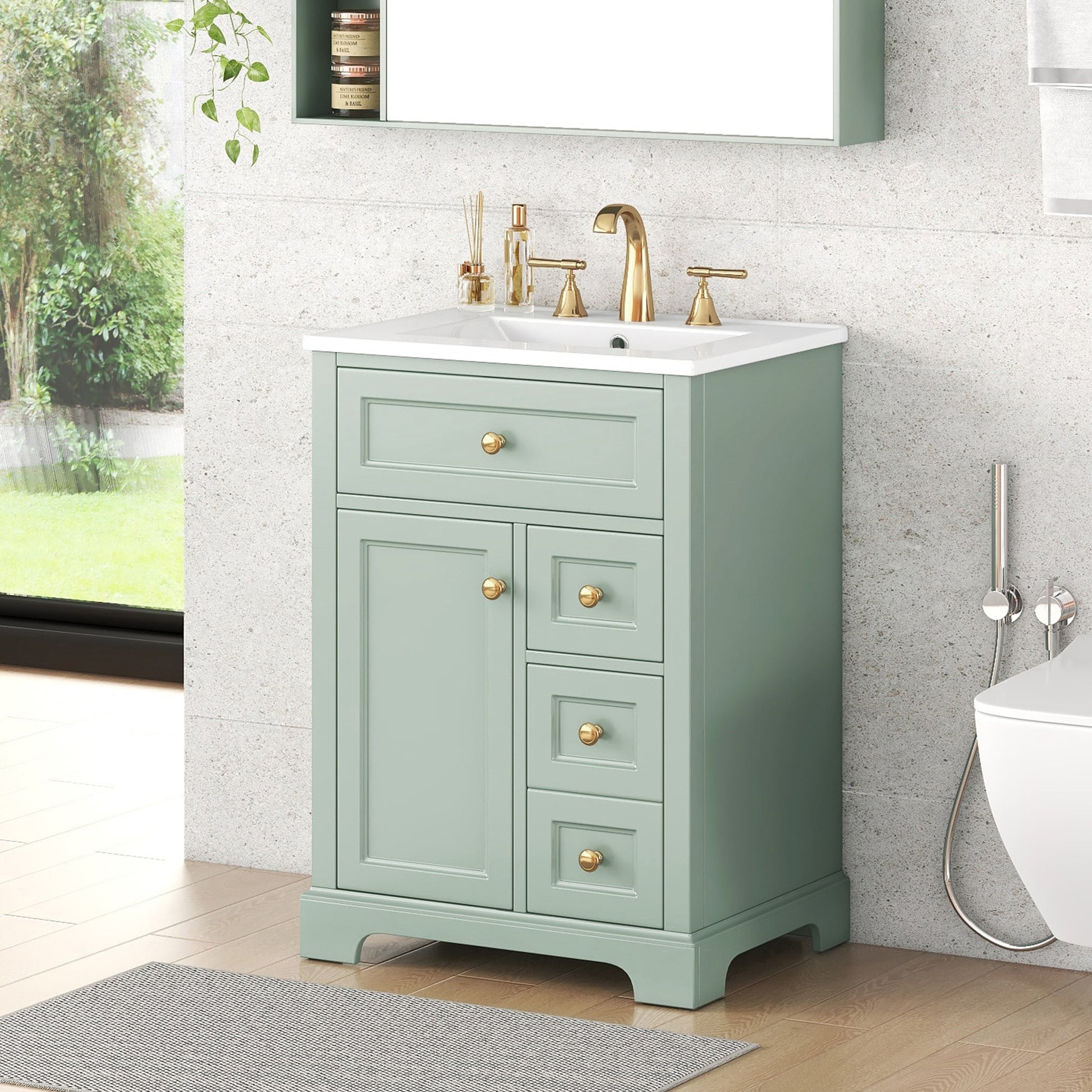 Dexmalle 24-in Green Modern Design Single Sink Bathroom Vanity with White Ceramic Top