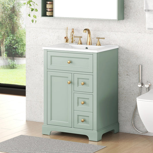 Dexmalle 24-in Green Modern Design Single Sink Bathroom Vanity with White Ceramic Top