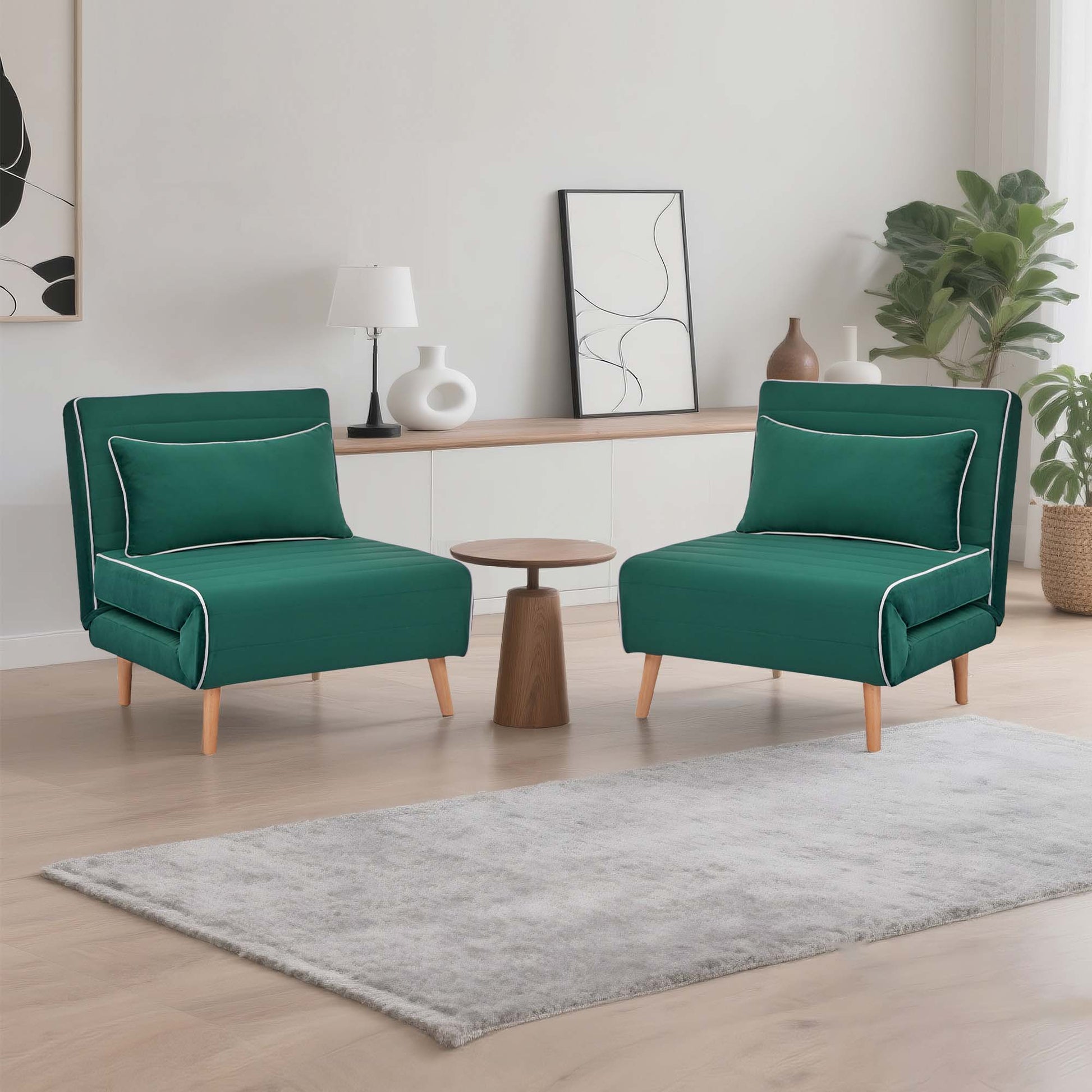 LOVMOR CANON Modern Velvet Foldable Sectional Modular Sofa Bed Set of 2 3 Position Convert Green