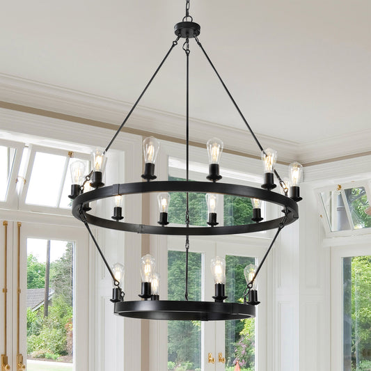 AAZJ Chandelier 18 -Light Black Iron Chandelier