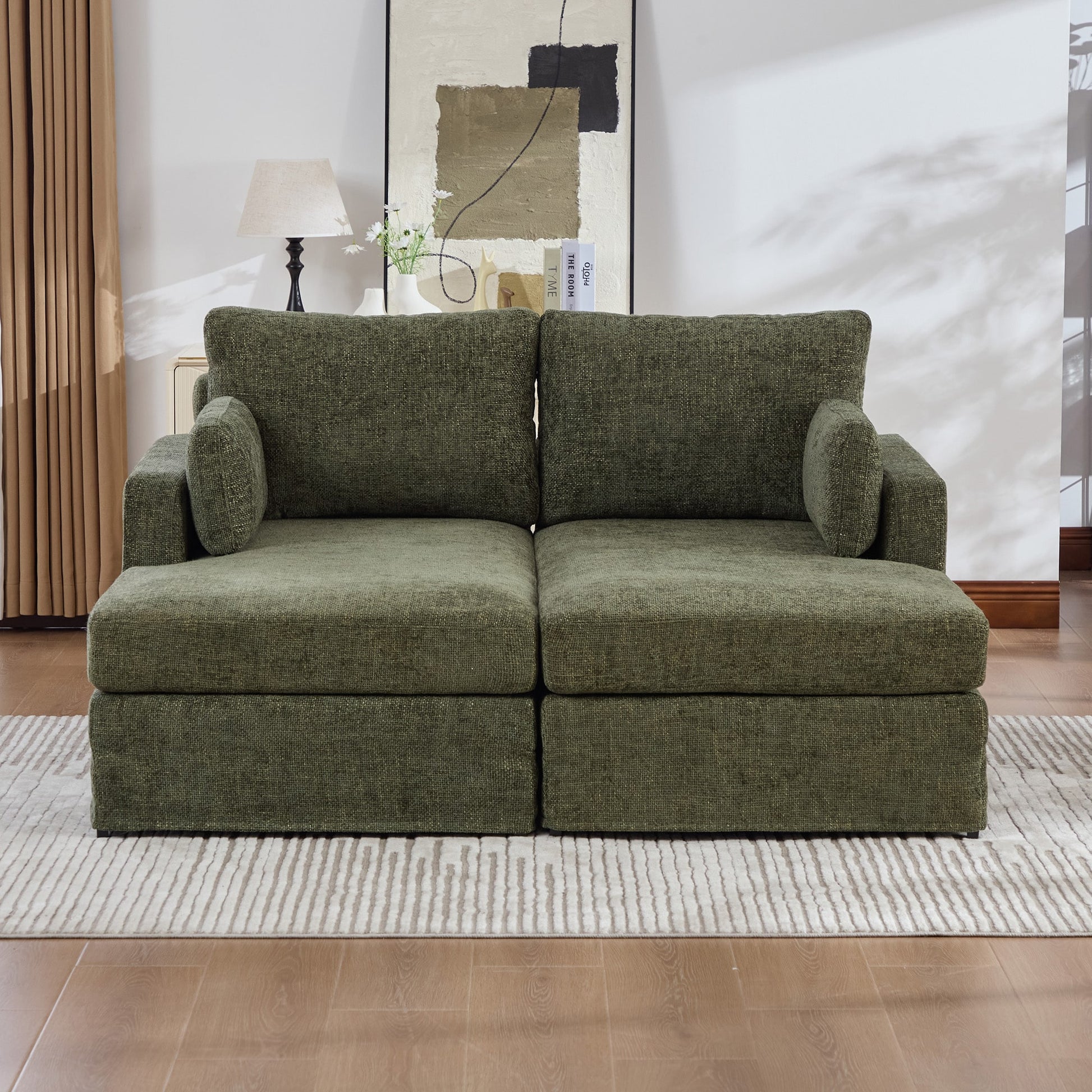 LOVMOR 63 Inch Combination Sofa Bed Chenille Upholstery Metal Legs Strong Load Bearing Green