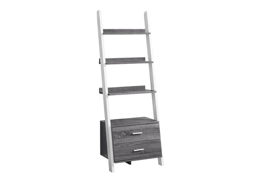 LOVMOR Bookshelf Bookcase Etagere Ladder 4 Tier 69in h Office Bedroom Grey And White Laminate Contemporary Modern