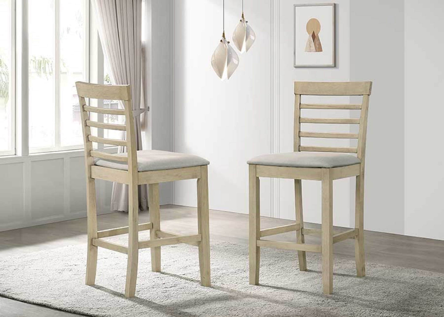 LOVMOR Beautiful Cream Color Counter Height 2Pc Dining Pub Height Chairs Upholstered Seat Dining Room Wooden Furniture