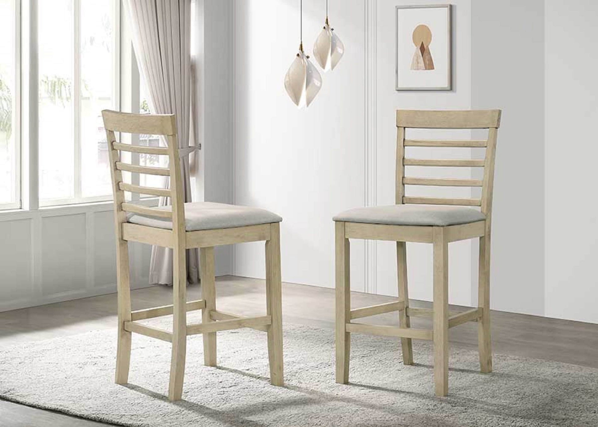 LOVMOR Beautiful Cream Color Counter Height 2Pc Dining Pub Height Chairs Upholstered Seat Dining Room Wooden Furniture