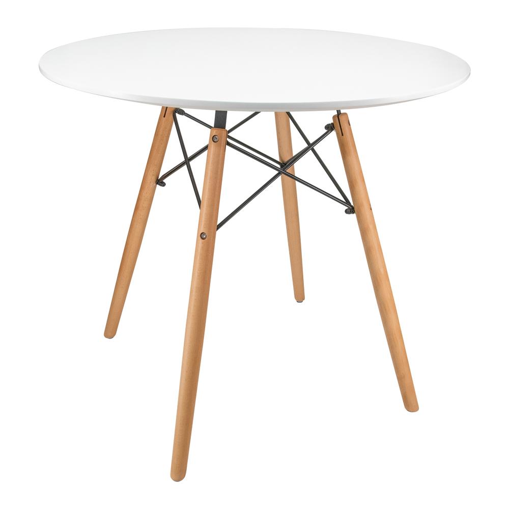 Leisuremod  Dover Round Bistro Wood Top Dining Table with Natural Wood Eiffel Base