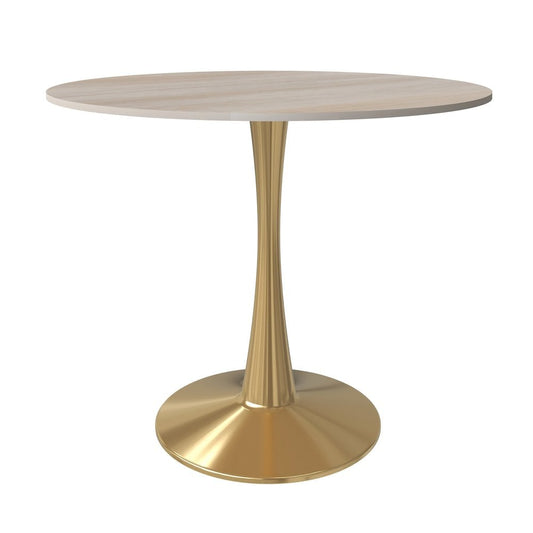 Leisuremod  Bristol 35 round dining table Gold base with marbled MDF top