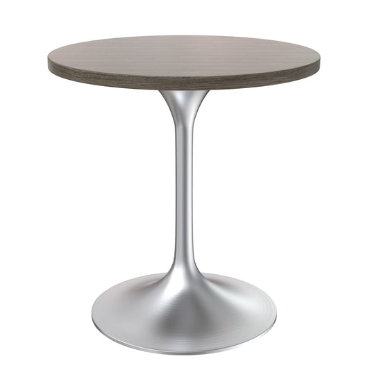 Leisuremod  Verve 27 Round Dining Table Brushed Chrome Base with Dark Maple MDF Top