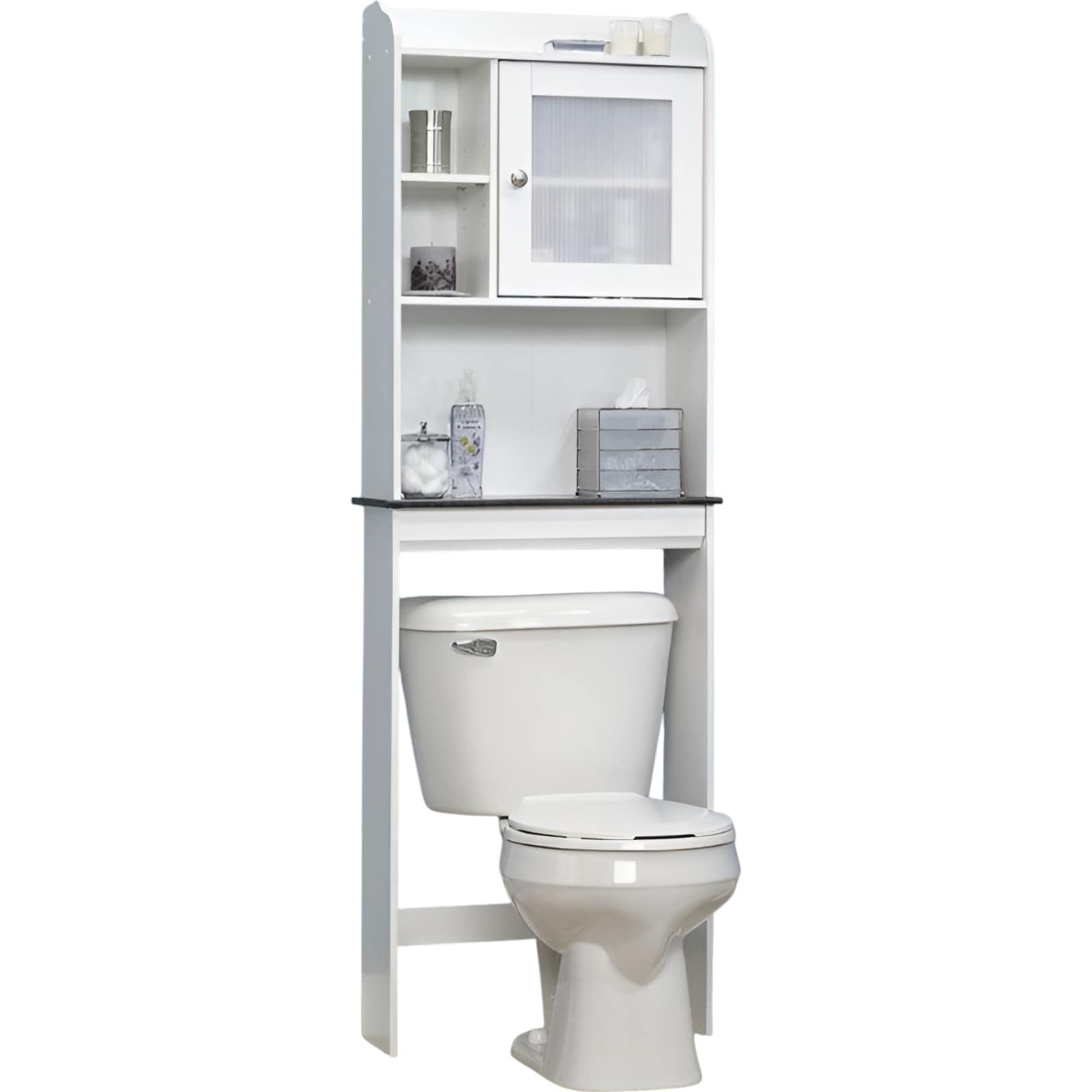 Slickblue Over Toilet Bathroom Cabinet with 2 Adjustable Shelves and Panel Door - White