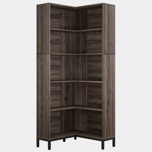 Slickblue High Corner 7-Shelf Corner Bookcase Bookshelf in Dark Gray Wood Finish for Living Room or Office- 27.56 Inch W x 71 Inch H x 27.56 Inch D
