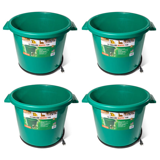Farm Innovators  16 Gallon Plastic Heated Animal Water Bucket Tub Green (4 Pack)