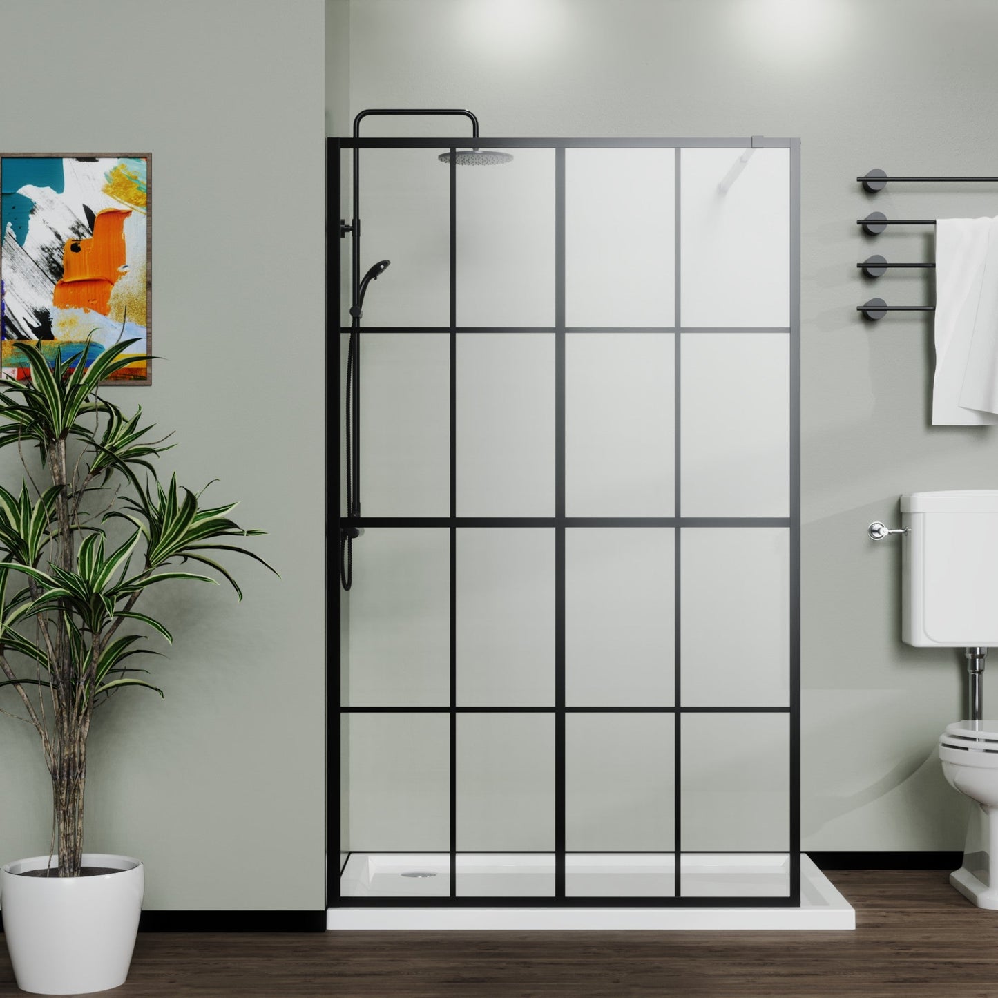 Boyel Living 46 Inch X 72 Inch Walk-in Wetroom Shower Screen Black Tempered Glass