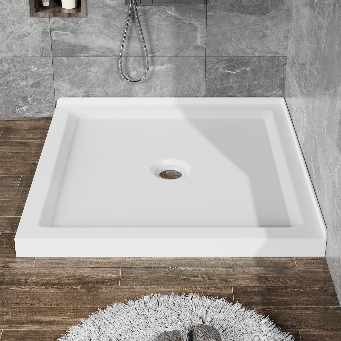 Boyel Living 36x36 Inch Shower Base 3.35 Inch Height Anti Slip Acrylic ABS Center Drain Double Threshold White