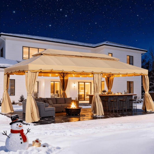 U-HOMY 10ft x 20ft Yellow Metal Gazebo with Netting and Curtains