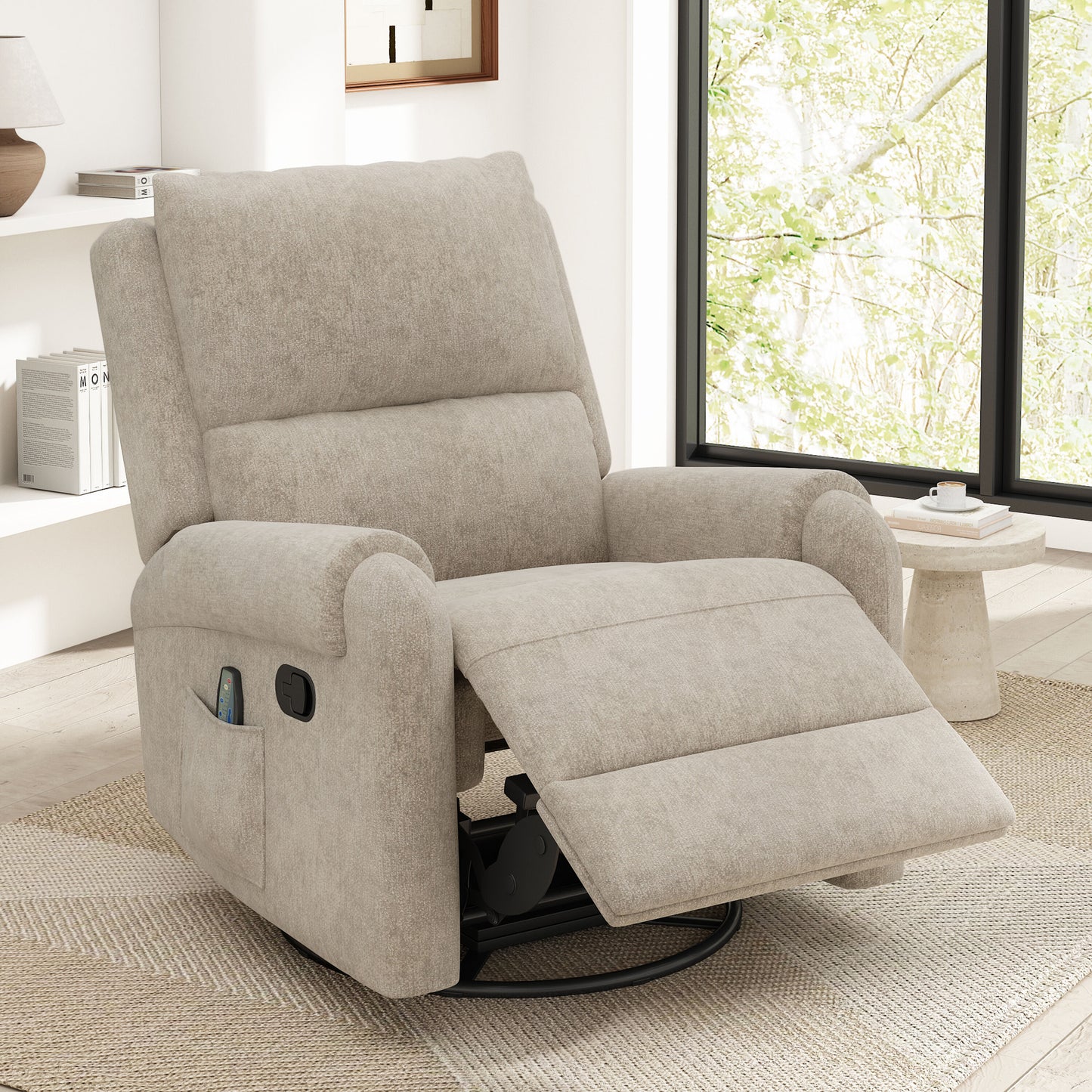 ModernLuxe Manual Recliner Massage Recliner Chair Nursery Recliner Chair Swivel Rocker Recliner Sofa with a Side Storage Pocket for Living Room  Bedroom and Nursery  Oatmeal