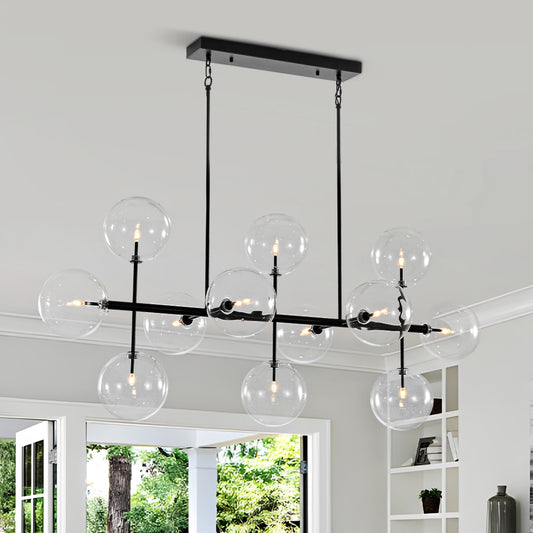 Zicbol 12 -Light Matte Black Indoor Clear glass Glass Metal Chandelier