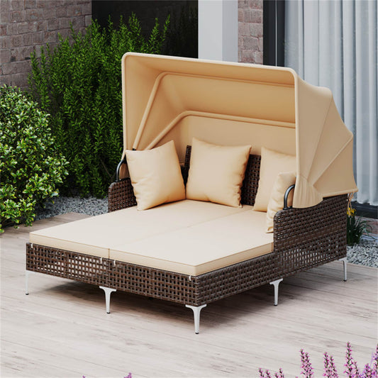 BABOOM Outdoor Daybed Lounger with Canopy Outdoor Daybed with Brown