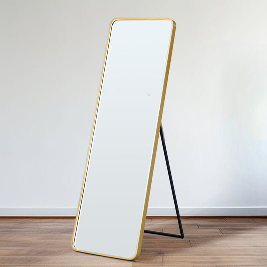 Lycvki full body mirror 19.7-in W x 64.2-in H Rectangle Golden Polished Full Length Lighted Wall Mirror