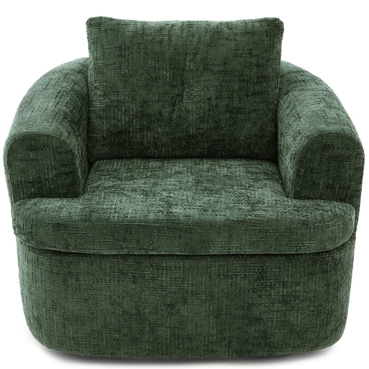 Bybafun 36.6-in W Casual Green Chenille Swivel Barrel Armchair