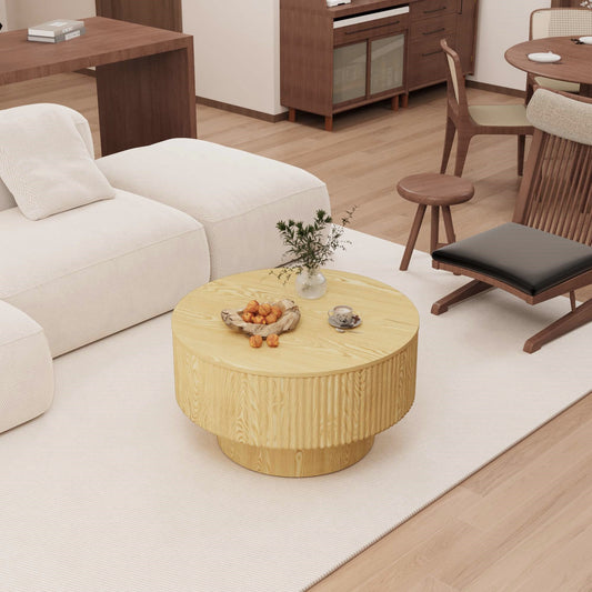 LOVMOR 30 Inch Mdf Modern Circular Coffee Table With Circular Stripe Design And Storage Space Suitable For Home And Kitchen Wood