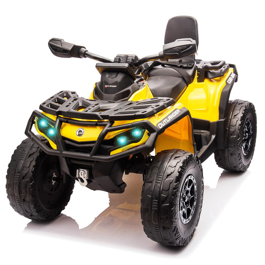 Garvee 24V Kids Ride On ATVLicensed Can-Am 2 Seater Electric Car 4 Wheeler 4WD with Bluetooth LED 3 Speeds Leather Seats