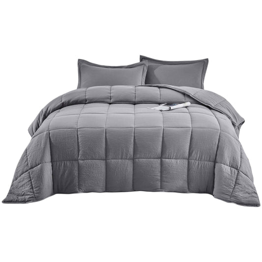 Slickblue 3-Piece- Gray Microfiber Reversible Comforter Set for Comfortable Everyday Bedrooms- Queen/ King