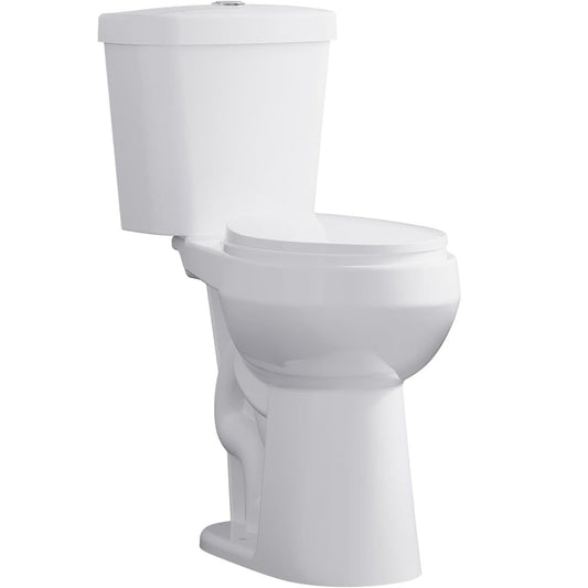 Qeetex 21 Inch Tall Toilet Two-Piece Round Toilet with ADA Comfort Chair Height Seat Dual Flush Top Buttons Powerful 1.28 GPF Single Flush for Seniors White