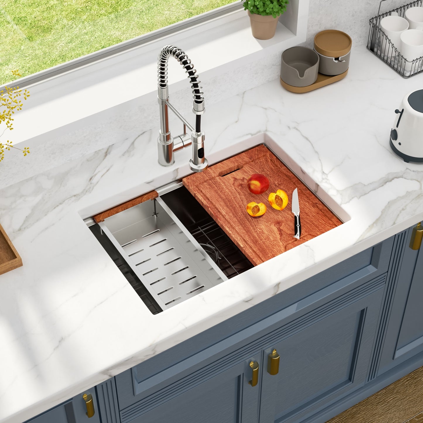 Lordear Undermount 28-in x 19-in Stainless steel Single bowl 16 -Gauge Workstation Kitchen Sink