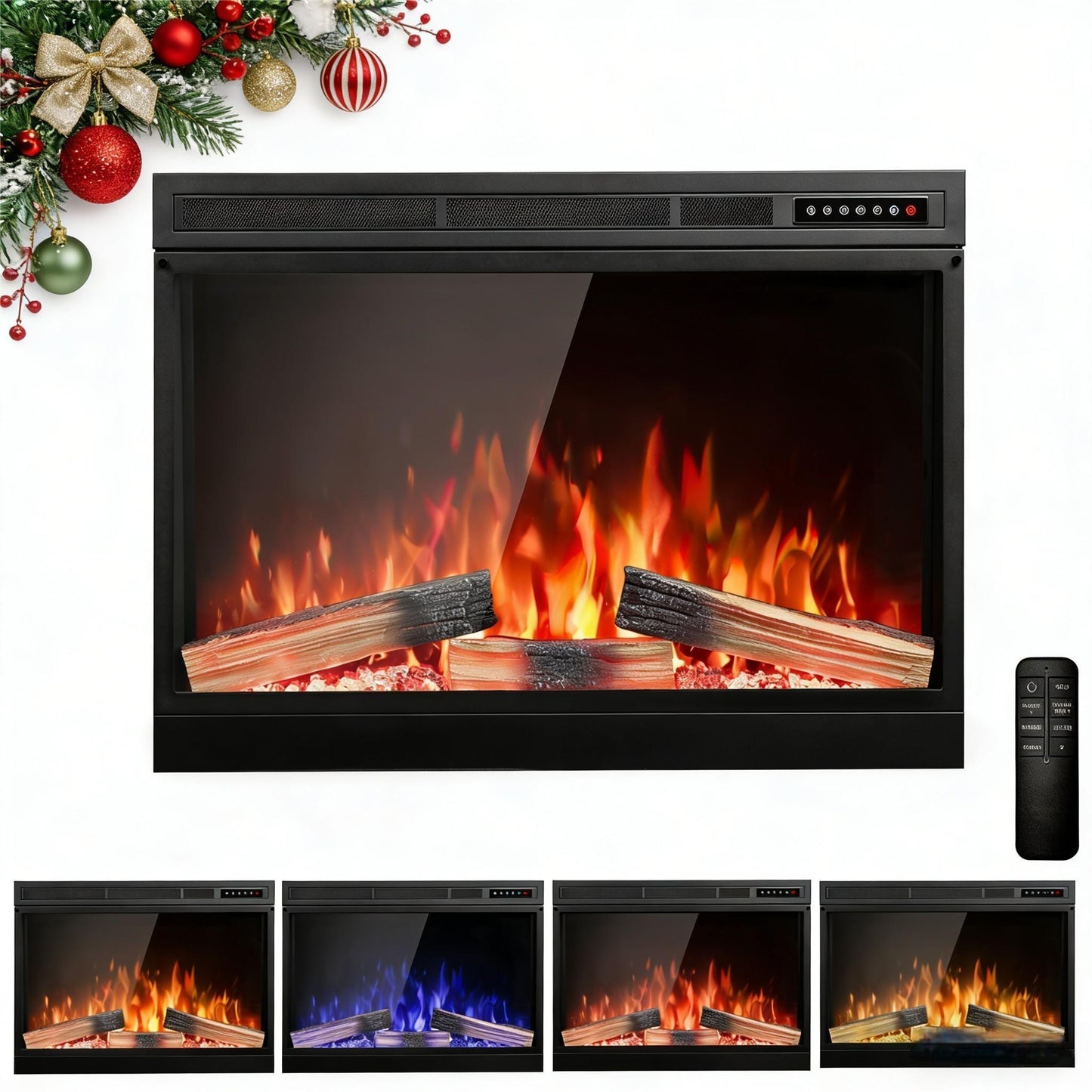 COWSAR 35.98-in Black Electric Fireplace Insert