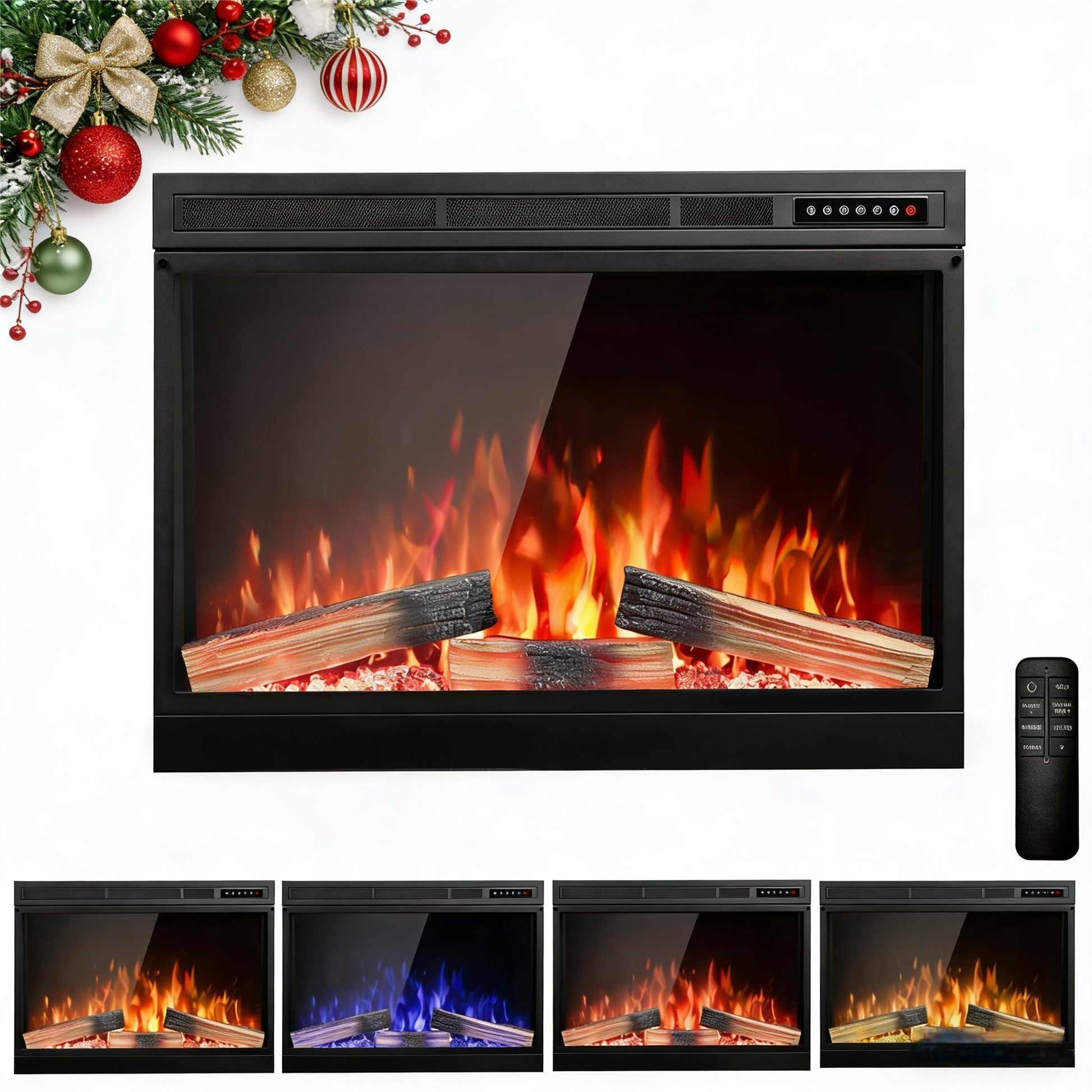 COWSAR 35.98-in Black Electric Fireplace Insert