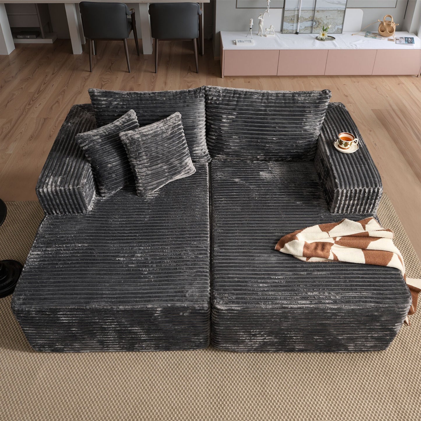 Ovios 74.8-in W Modern Gray 2-seater Sofa