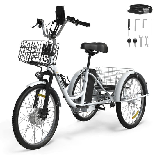 Skeri  Electric Tricycle for Adults-350W 48V Black Electric Trike Motorized Three Wheel Electric Bicycle-7 Speeds 3 Wheels Adult Electric Tricycle with Large Basket