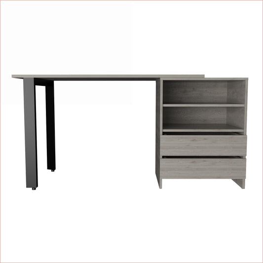 SunJet Desks Modern Writing Desk with 2 Drawers  2 Shelves 47.2 Wide  Light Gray  Particle Board