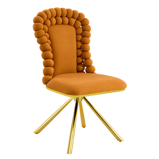 REIBII Set of 2 Modern Orange Velvet Dining Chairs Puffy Bubble Ball Chain Back Accent Chairs with Gold Plated Legs