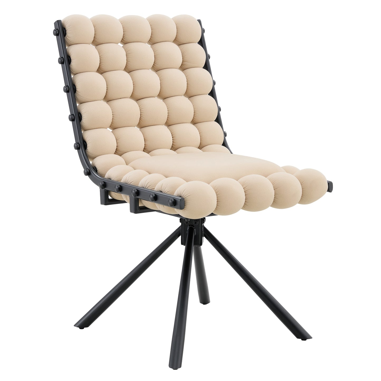 REIBII Set of 2 Modern Beige Velvet Dining Chairs Puffy Bubble Ball Chain Back Accent Chairs with Gold Plated Legs