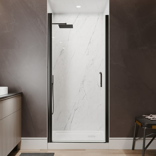 AAZJ HS Pivot Shower Doors Matte Black 34-1/2-in to 35-1/2-in W x 72-in H Semi-frameless Clear Glass Pivot Shower door