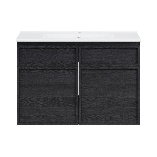Swiss Madison St Tropez 30 WallMounted Bathroom Vanity in Black Oak with Sink Top