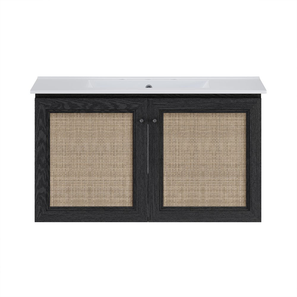 Swiss Madison 36 WallMounted Bathroom Vanity Black Oak Widespread Faucet Holes Vanity Top