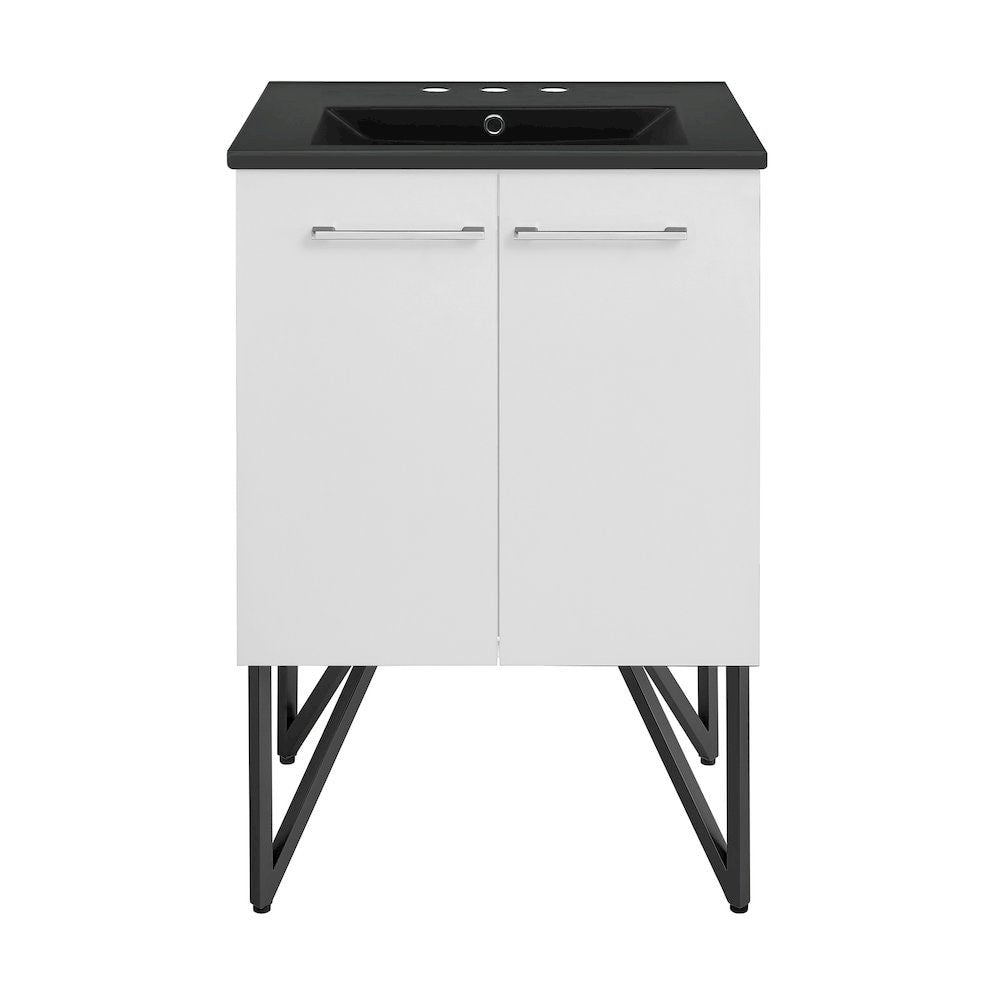 Swiss Madison Annecy 24 in White Bathroom Vanity With Black 3Hole Ceramic Sink Top