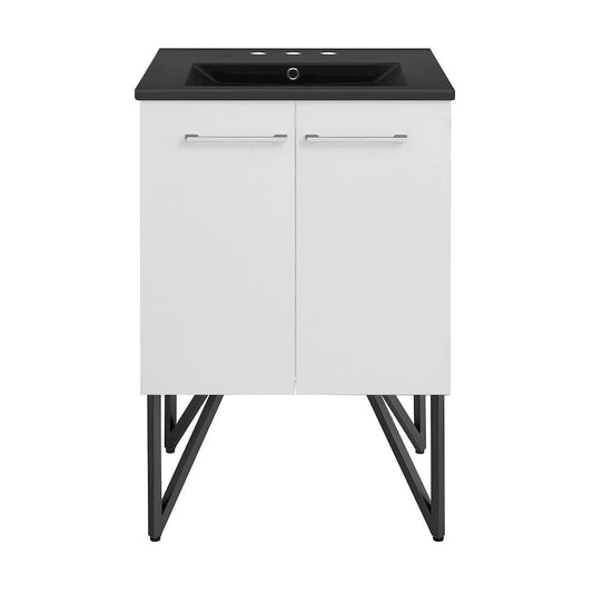 Swiss Madison Annecy 24 in White Bathroom Vanity With Black 3Hole Ceramic Sink Top